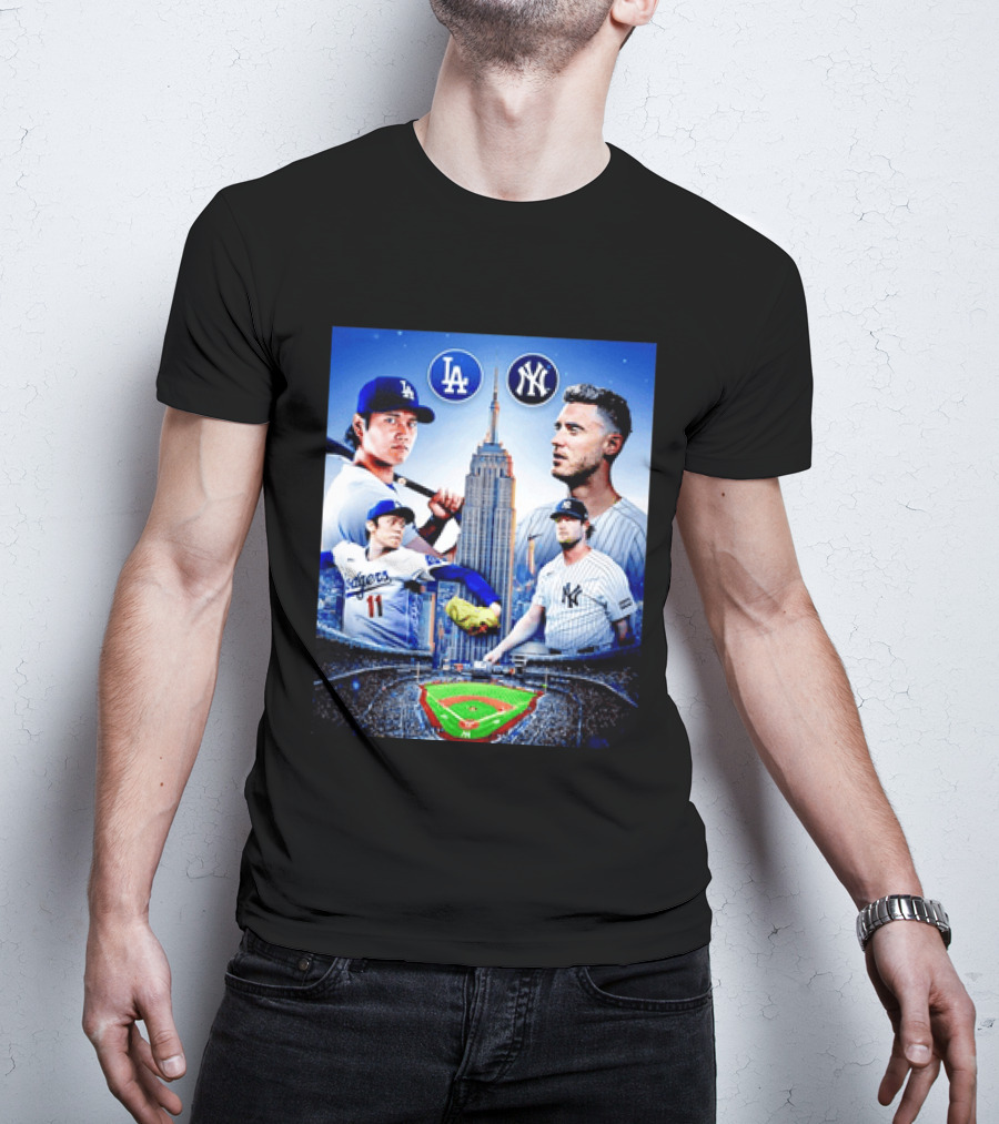 Los Angeles Dodgers Vs New York Yankees Shohei Ohtani Yoshinobu Yamamoto Baseball City Skyline T-Shirt
