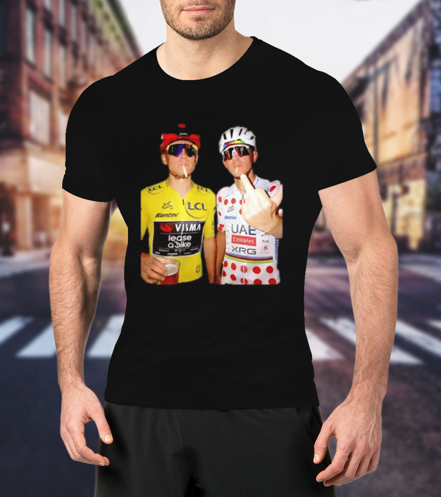 Jonas Vingegaard Tadej Pogačar 2026 Tour De France Visma UAE LCL Santini Emirates XRG Visor Beer Gesture T-Shirt