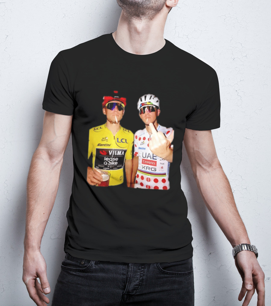 Jonas Vingegaard Tadej Pogačar 2026 Tour De France Visma UAE LCL Santini Emirates XRG Visor Beer Gesture T-Shirt