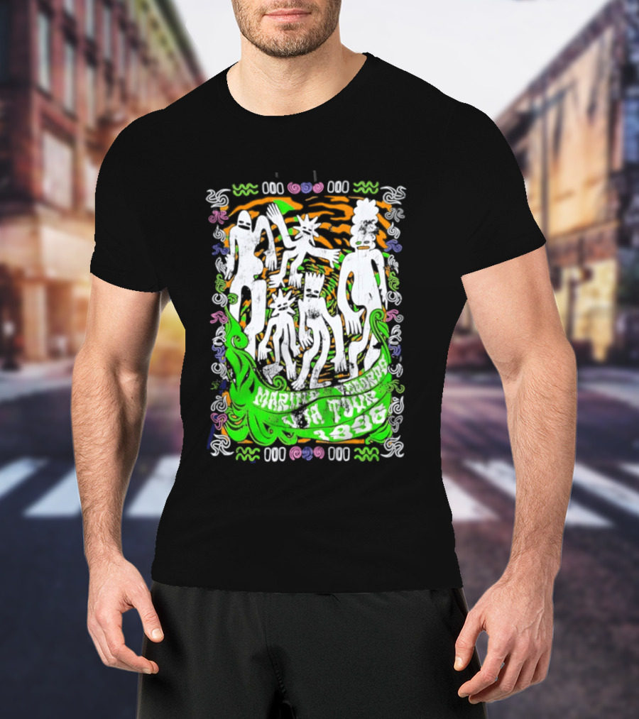 Marine Records 1996 USA Tour Alternative Rock Silhouette Art Psychedelic T-Shirt