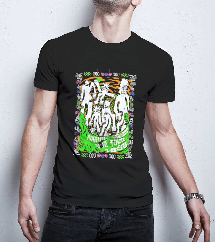 Marine Records 1996 USA Tour Alternative Rock Silhouette Art Psychedelic T-Shirt