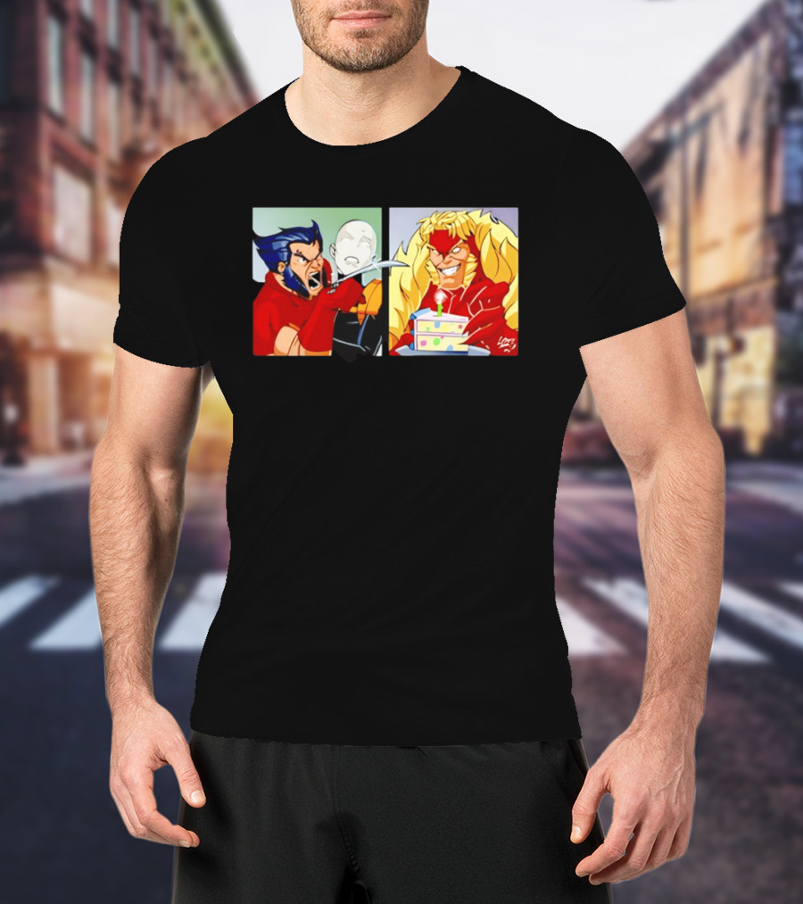 Wolverine And Morph Shouting At Sabretooth Birthday Cake Meme T-Shirt
