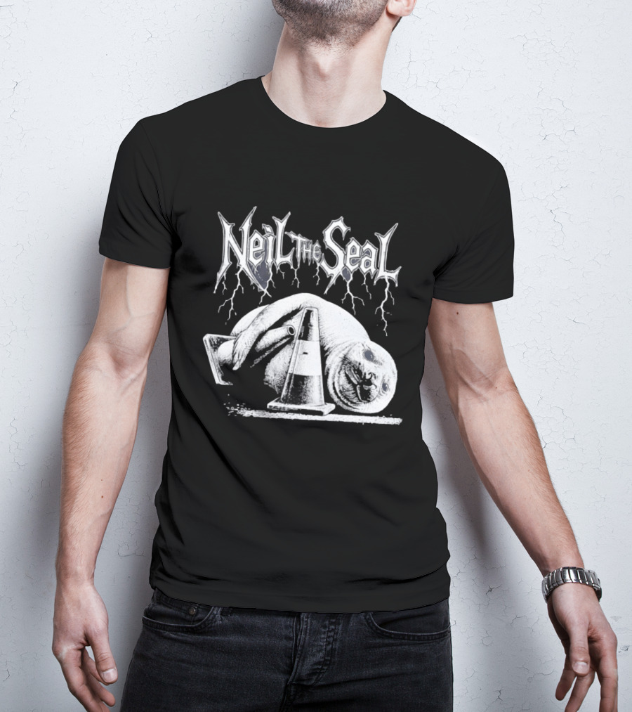 Neil The Seal Heavy Metal Gothic Animal 2026 With Traffic Cone Electric Guitar T-Shirt