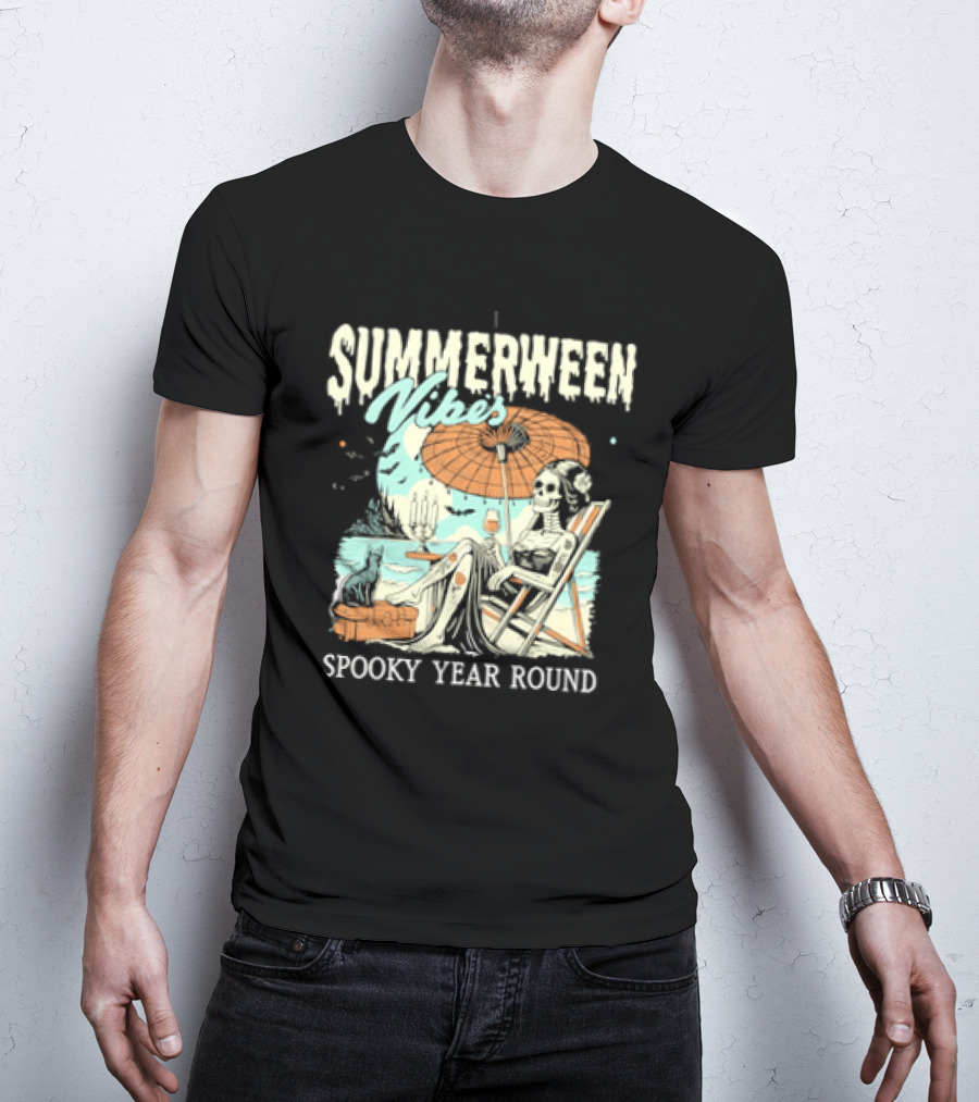 Summerween Vibes Skeleton Spooky Year Round T-Shirt