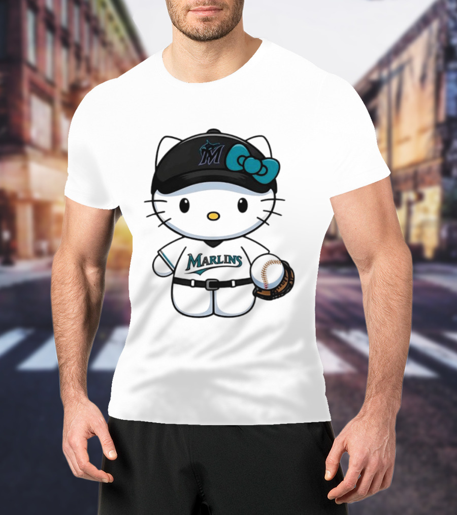 Hello Kitty Miami Marlins MLB Baseball Fan Merchandise T-Shirt