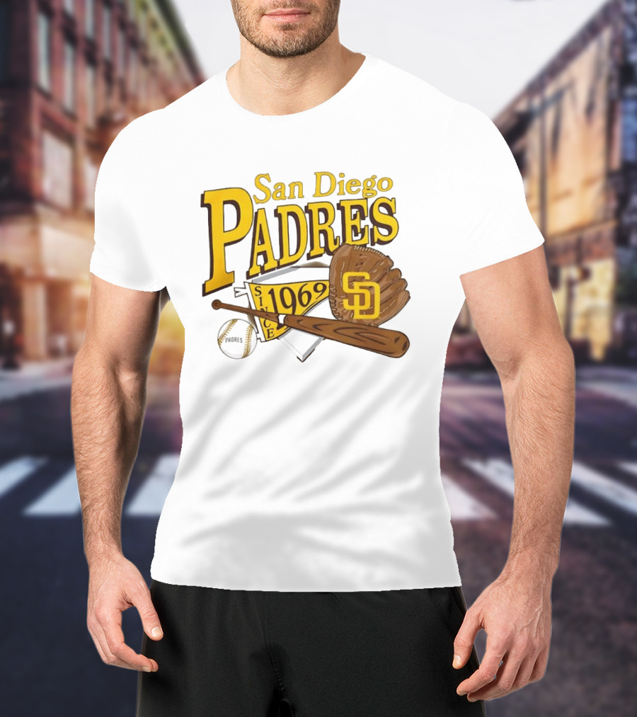 San Diego Padres Baseball Glove Bat Ball Since 1969 T-Shirt