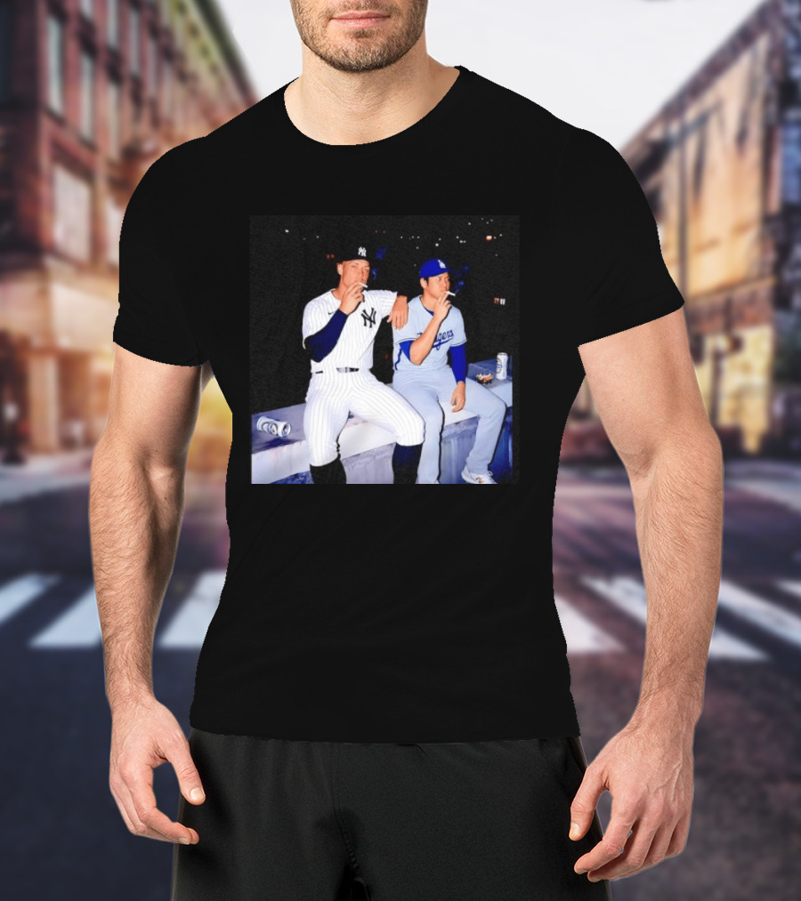 Aaron Judge New York Yankees Shohei Ohtani Los Angeles Dodgers MLB Smoking Scene T-Shirt