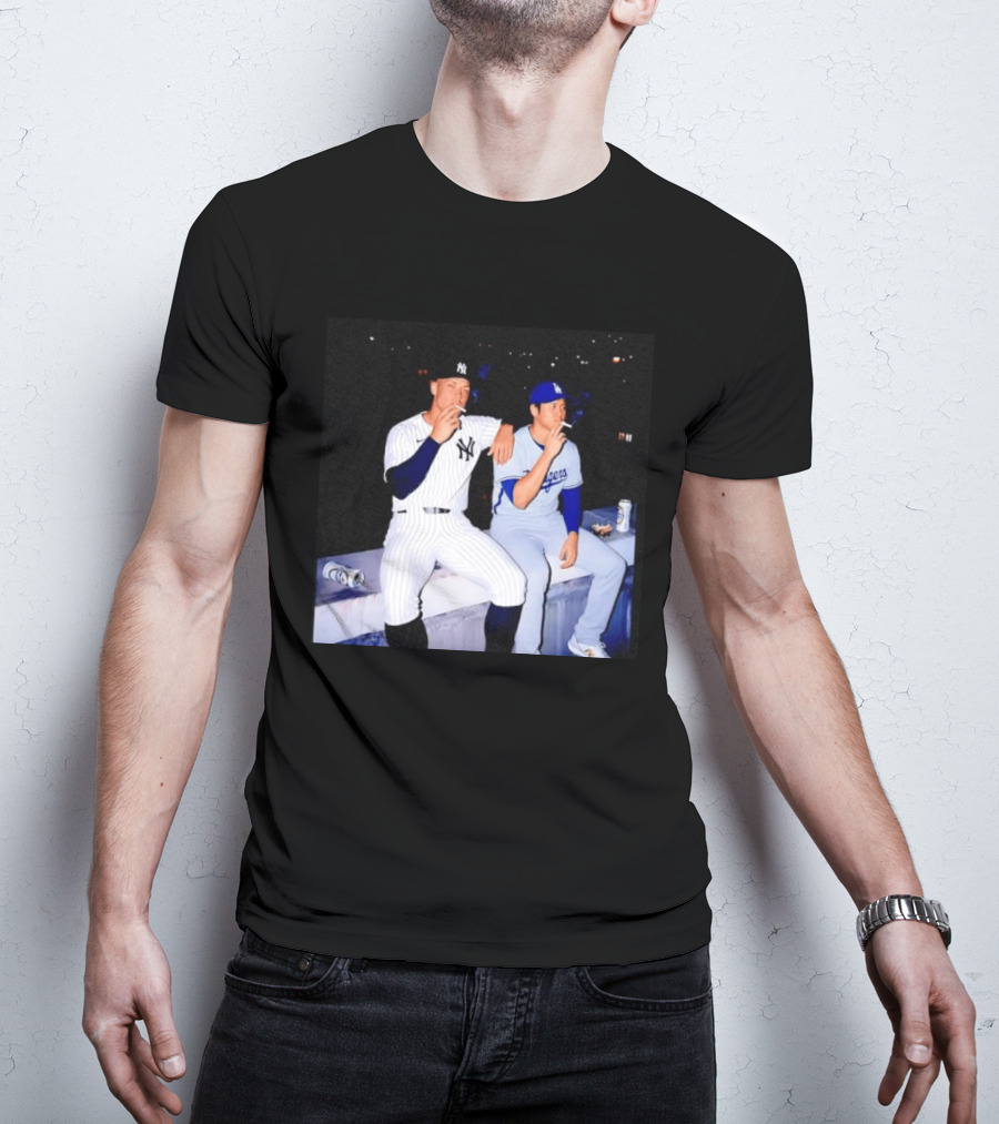 Aaron Judge New York Yankees Shohei Ohtani Los Angeles Dodgers MLB Smoking Scene T-Shirt