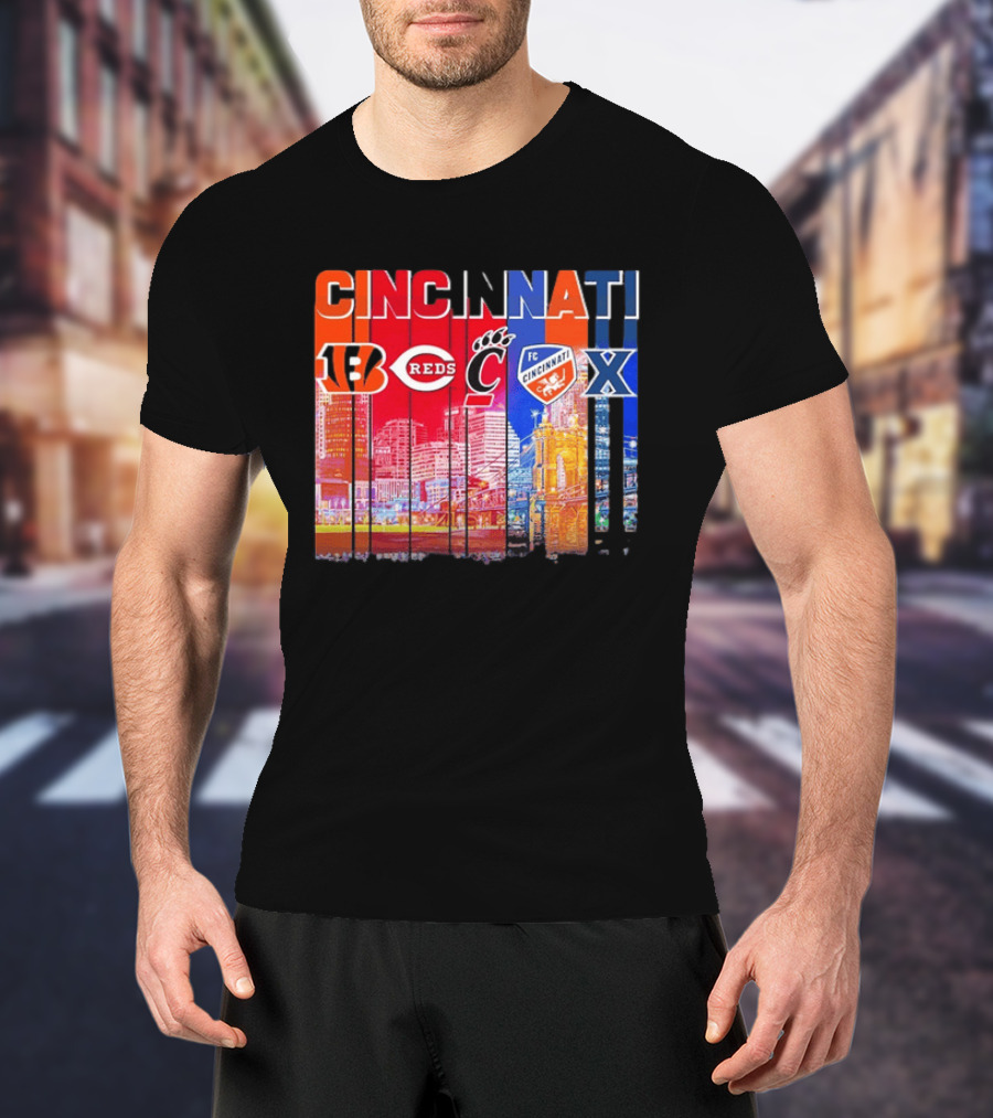 Cincinnati Bengals Reds Bearcats FC Xavier Skyline T-Shirt