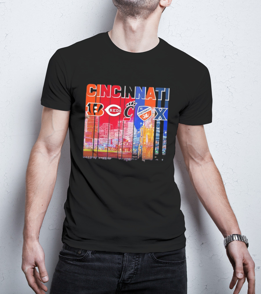 Cincinnati Bengals Reds Bearcats FC Xavier Skyline T-Shirt