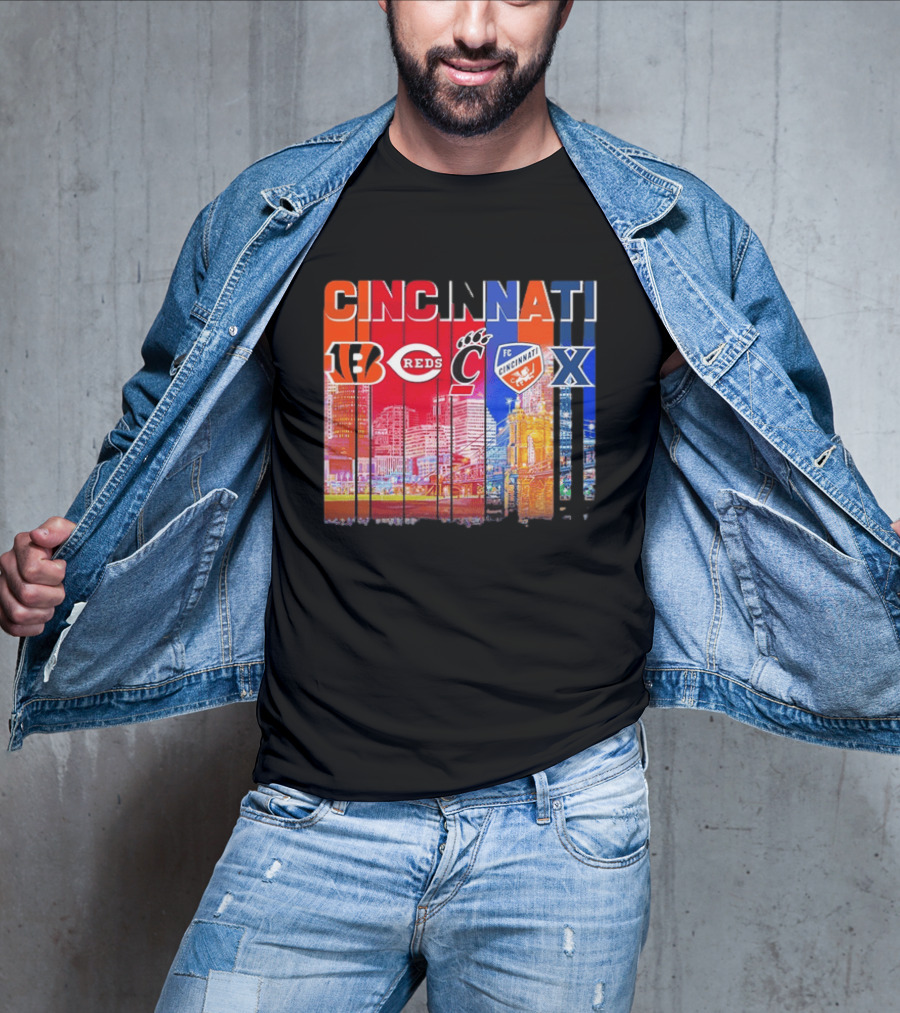 Cincinnati Bengals Reds Bearcats FC Xavier Skyline T-Shirt