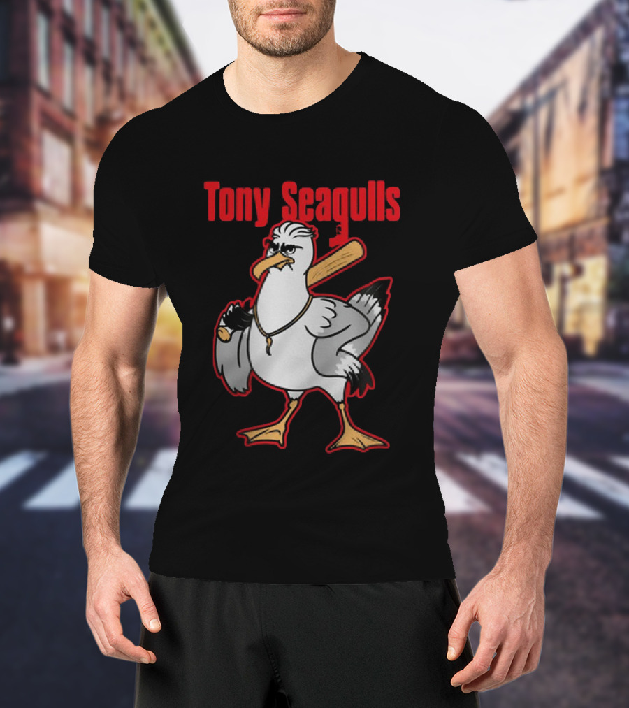 Tony Seagulls Section 10 Bird Character With Baseball Bat T-Shirt