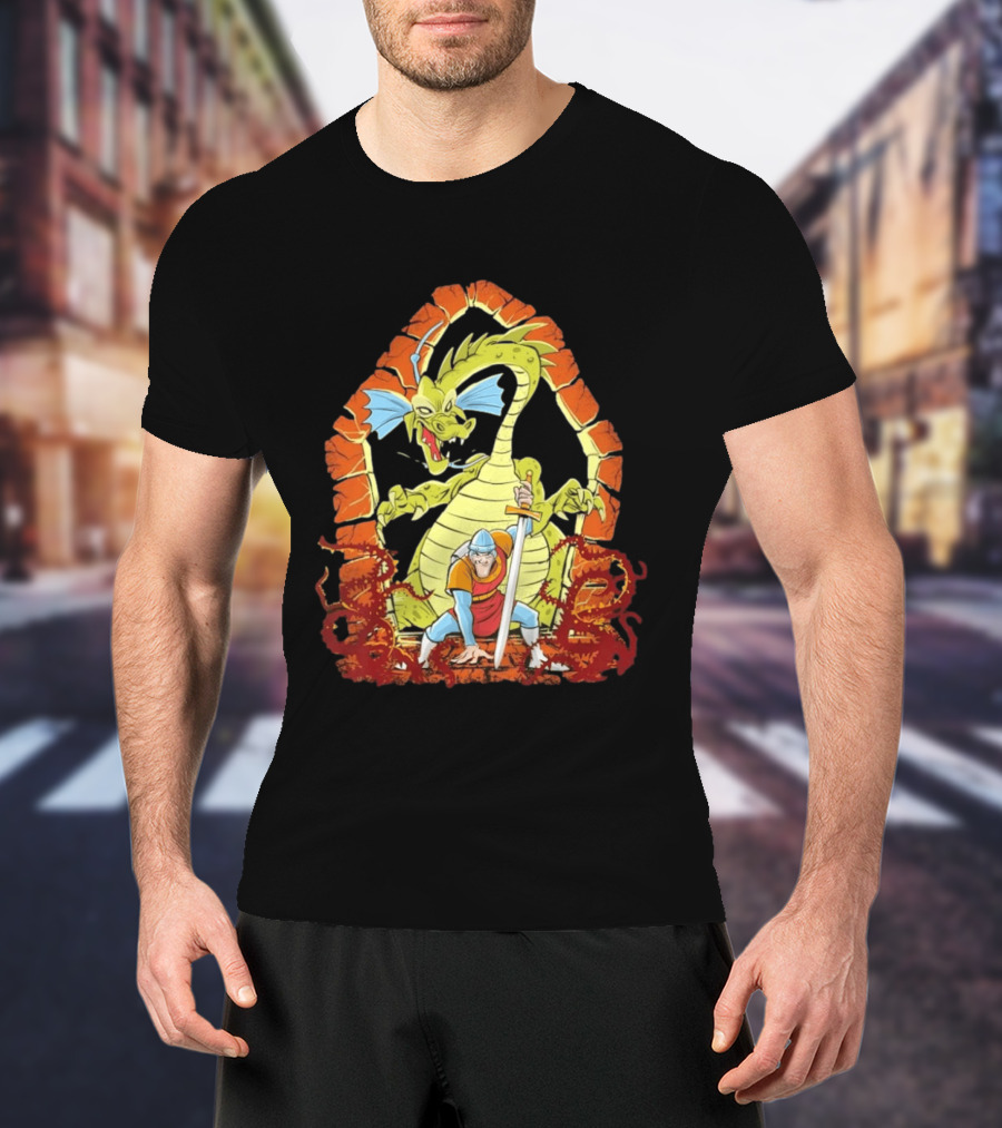 Dragons And Knights Brave Warrior Confronts Fearsome Beast In Epic Battle Scene T-Shirt