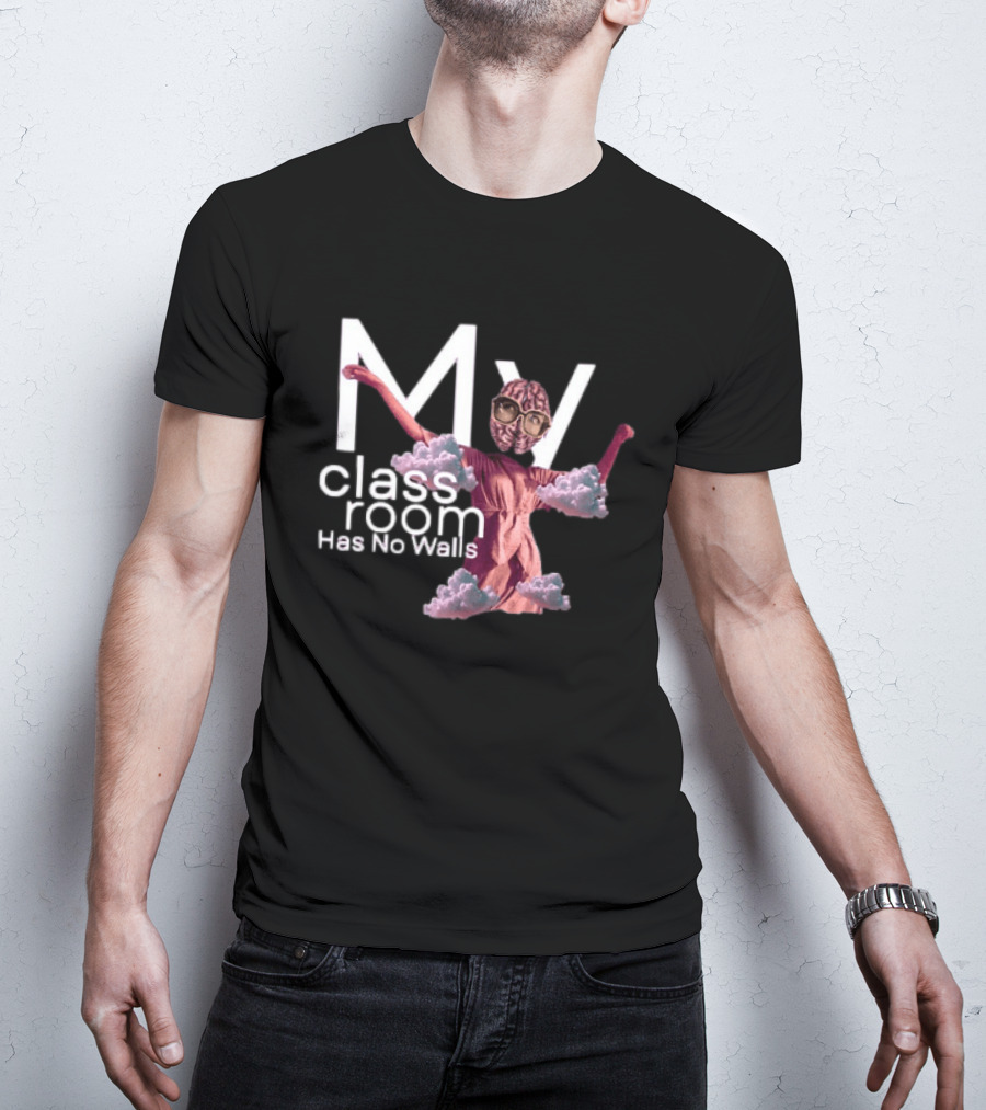 My Classroom Has No Walls Surreal Retro Brain Head Clouds T-Shirt