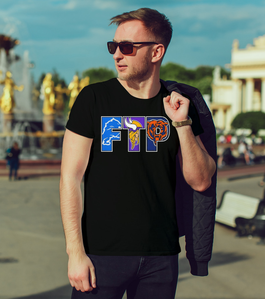 FTP Detroit Lions Minnesota Vikings Chicago Bears Logos T-Shirt