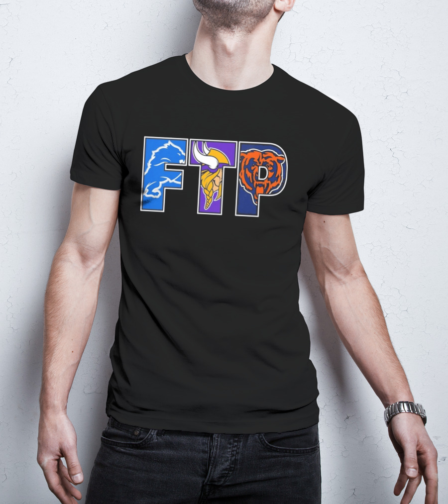 FTP Detroit Lions Minnesota Vikings Chicago Bears Logos T-Shirt