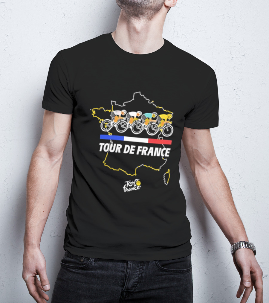 Tour De France Cyclists Racing Over Map Of France T-Shirt