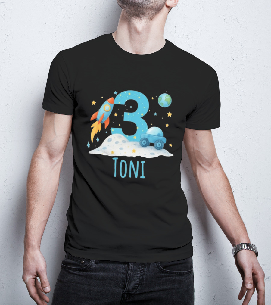 3rd Birthday Space Rocket Planet Personalized Toni T-Shirt