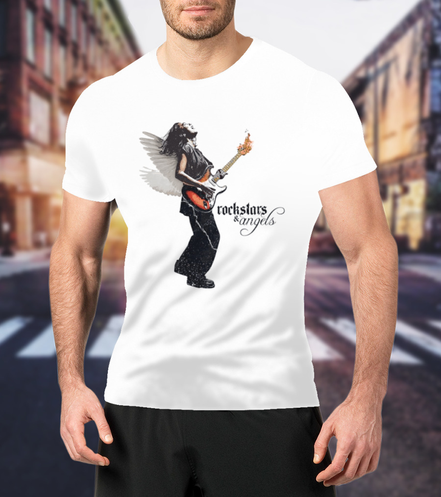 Angel Guitarist With Fiery Rockstars And Angels T-Shirt