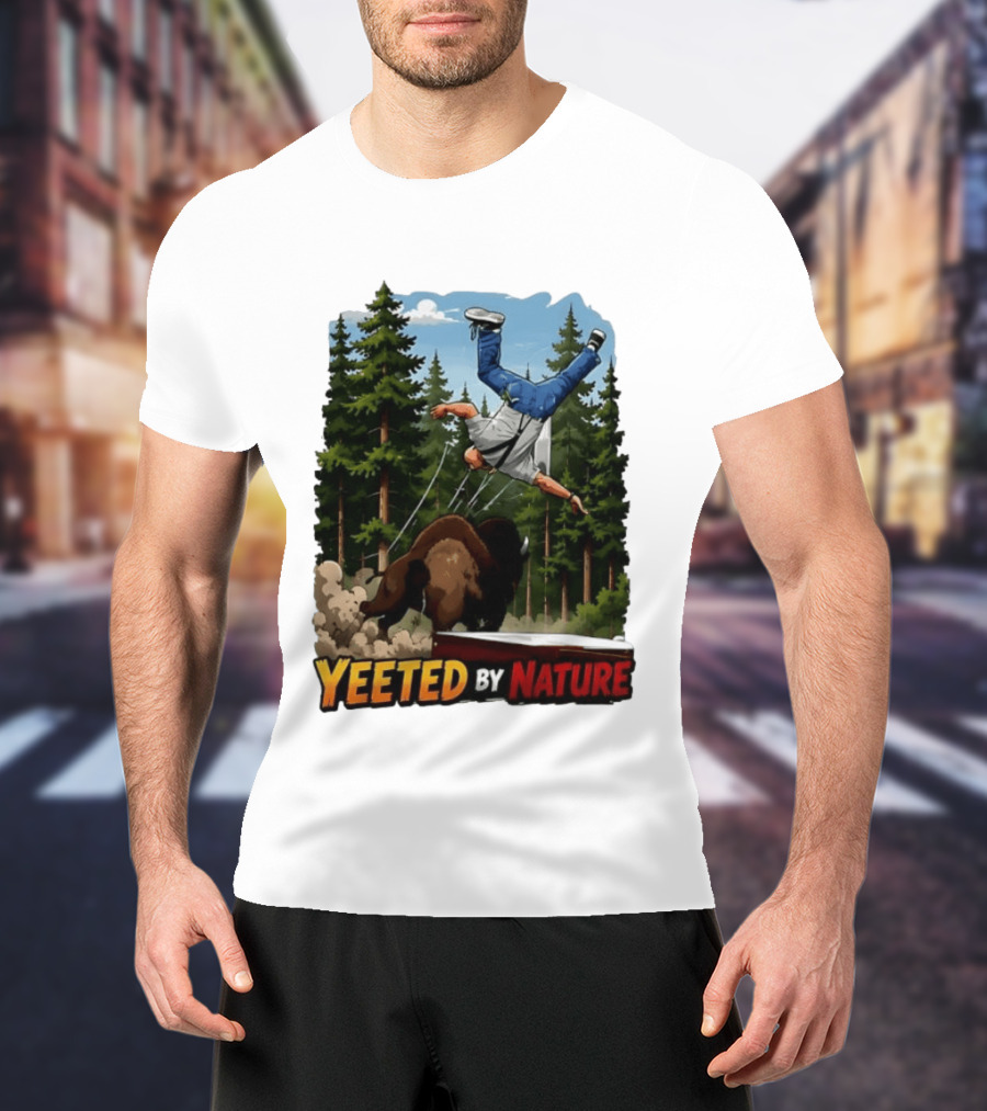 Bison Tossing Tourist Adventure Yeeted By Nature Comedy T-Shirt