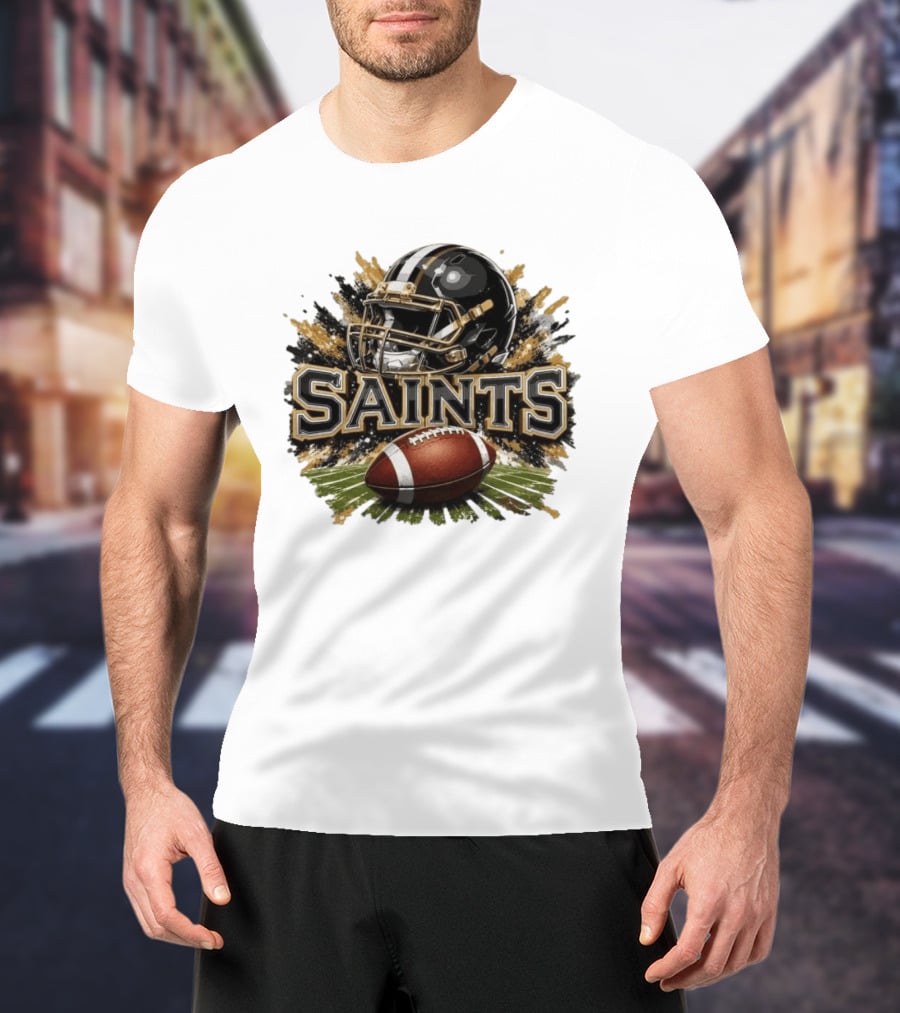 Saints Football Helmet With Splash And Ball T-Shirt