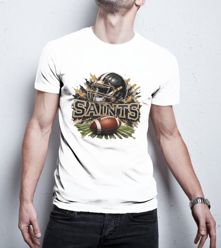 Saints Football Helmet With Splash And Ball T-Shirt