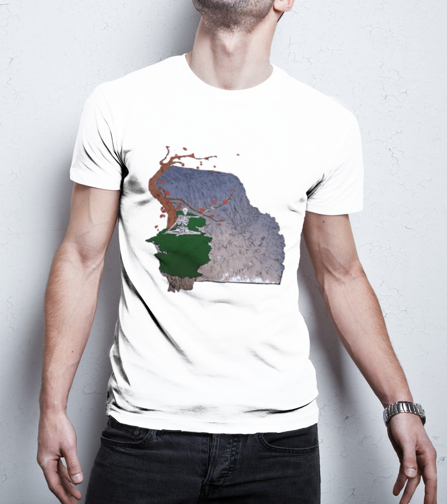 Grateful Dead Skeleton Meditating Under Flowering Tree T-Shirt
