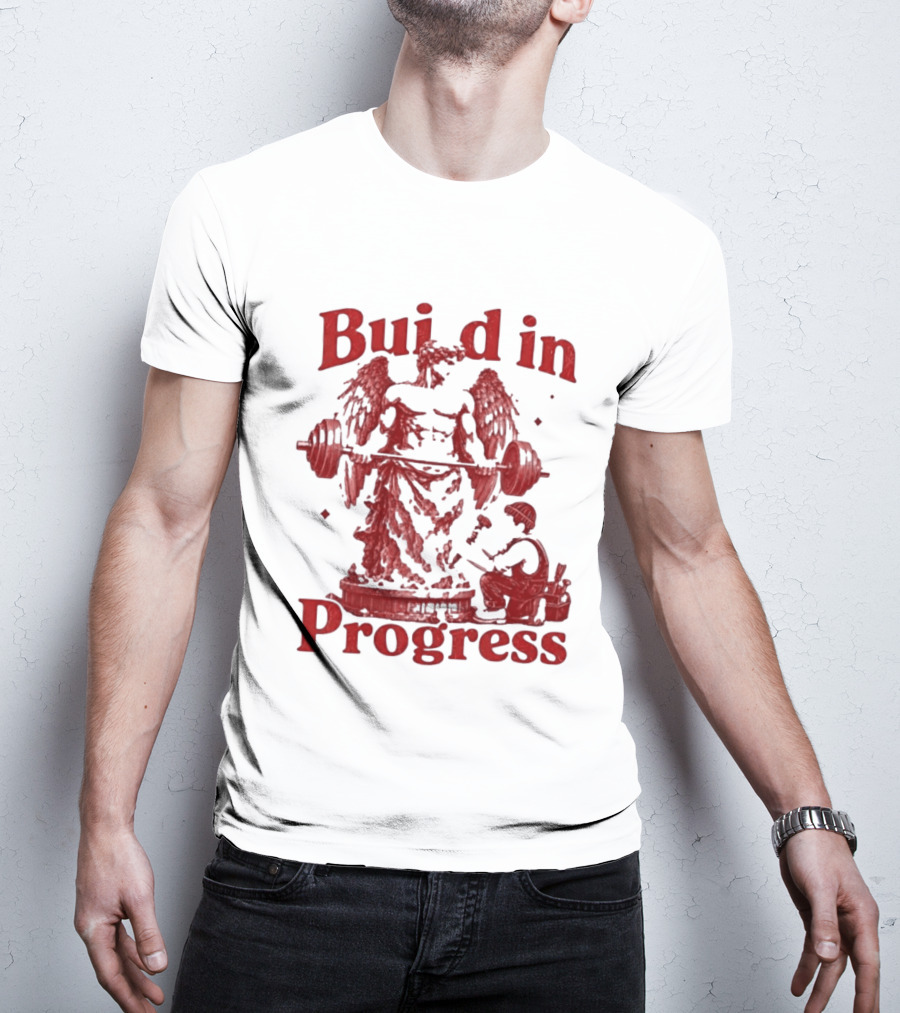 Staticloom Supply Angel Build In Progress Lifting Weight T-Shirt