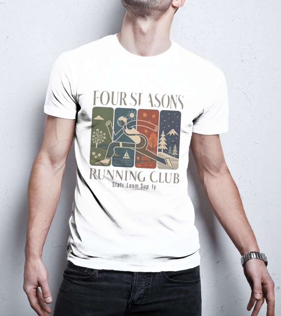 Staticloom Supply Four Seasons Running Club Vintage Seasonal Outdoor Jogging T-Shirt
