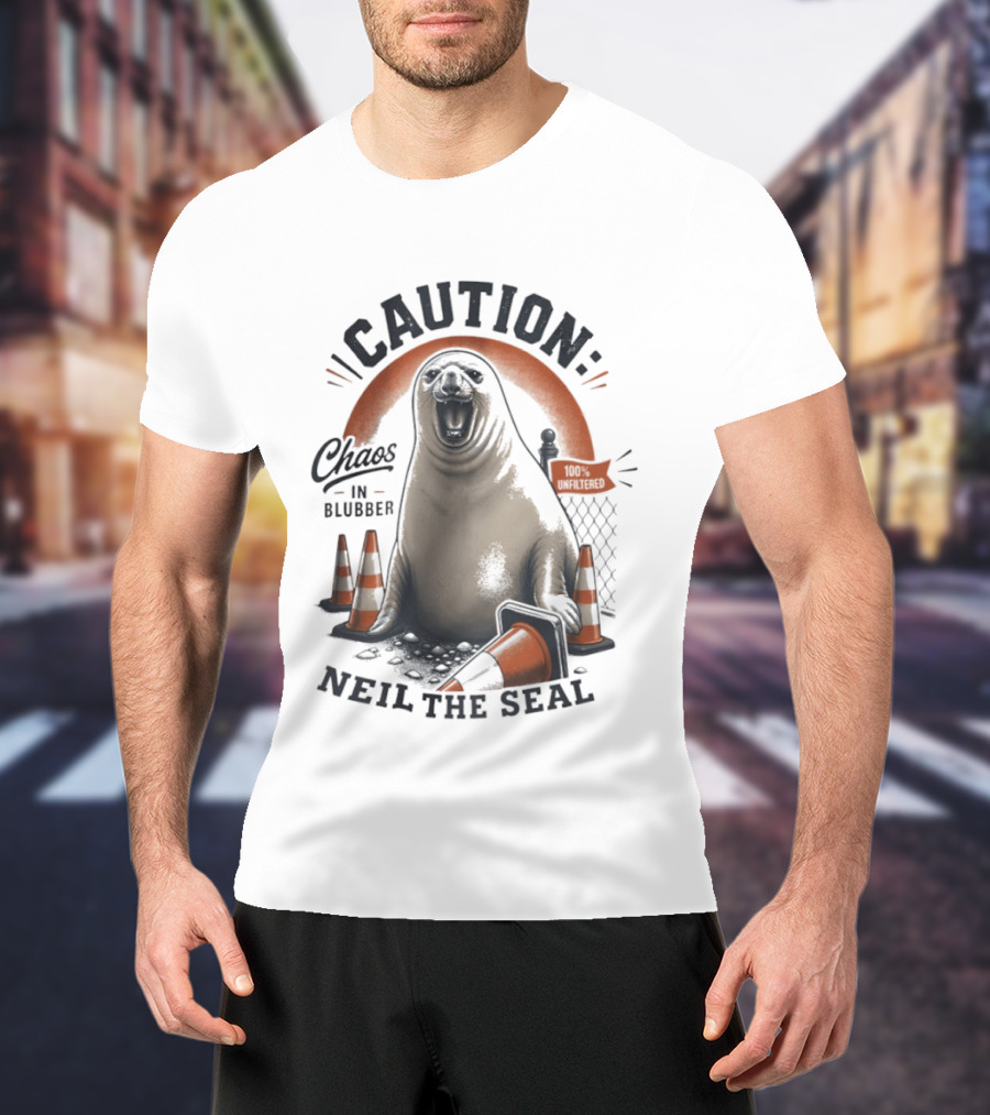 Caution Neil The Seal Chaos In Blubber With Traffic Cones T-Shirt