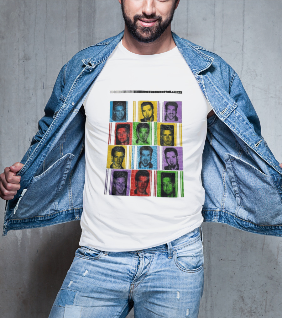 NSYNC Justin Timberlake JC Chasez Joey Fatone Lance Bass Chris Kirkpatrick Vibrant Portrait Grid Stereo Bars T-Shirt