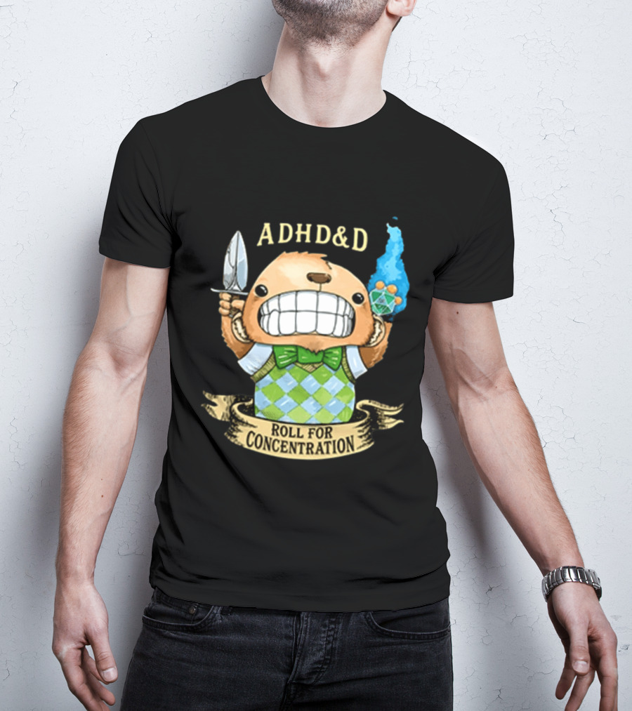 ADHD&D Roll For Concentration Bear With Knife And Dice T-Shirt