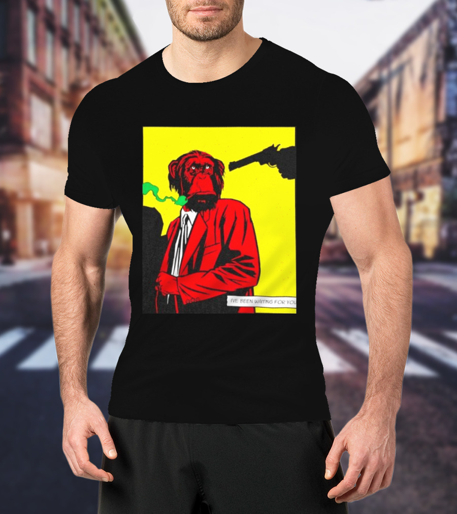 Chimpanzee Hitman Smoking Scene I've Been Waiting For You T-Shirt