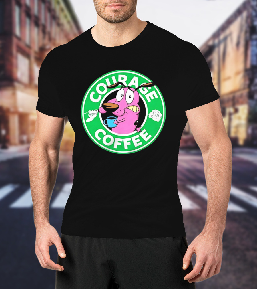 Courage The Cowardly Dog Coffee Parody Green Circle T-Shirt