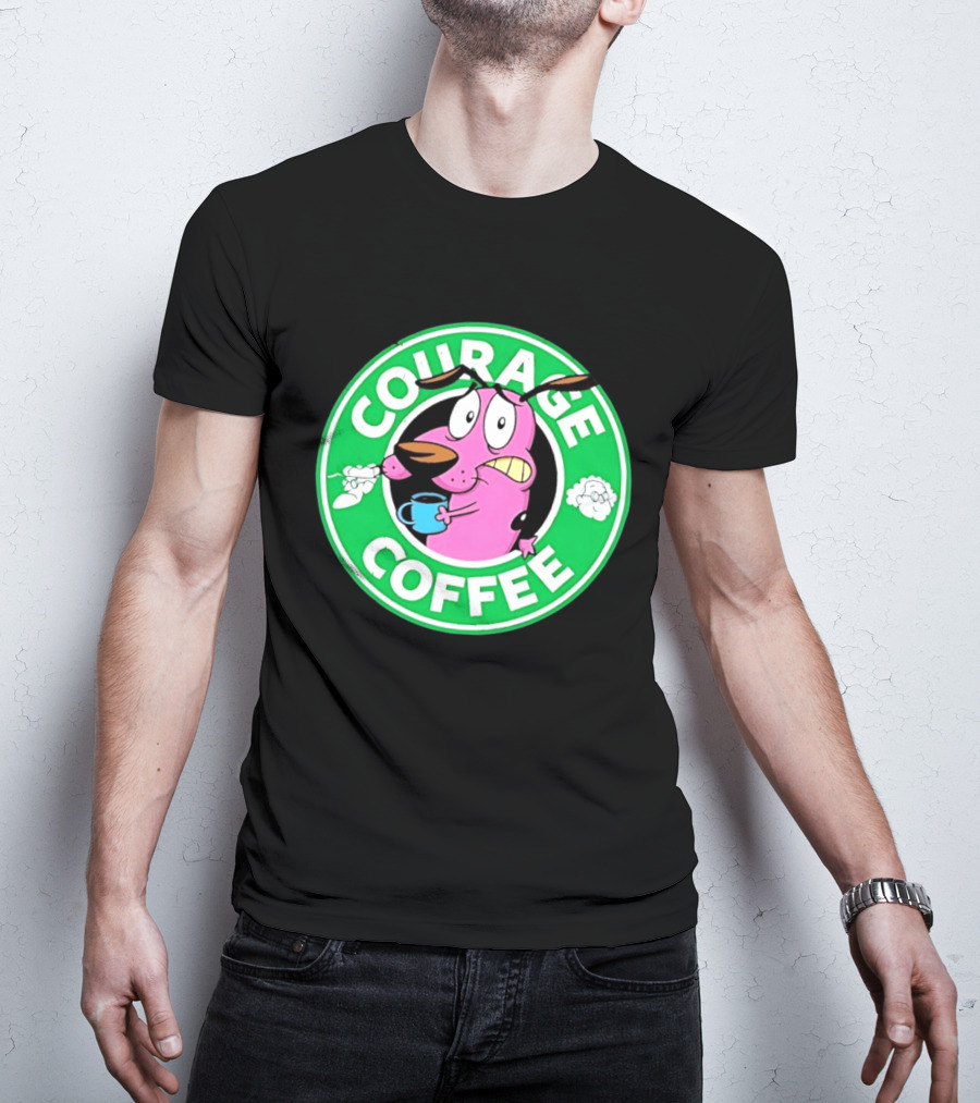 Courage The Cowardly Dog Coffee Parody Green Circle T-Shirt