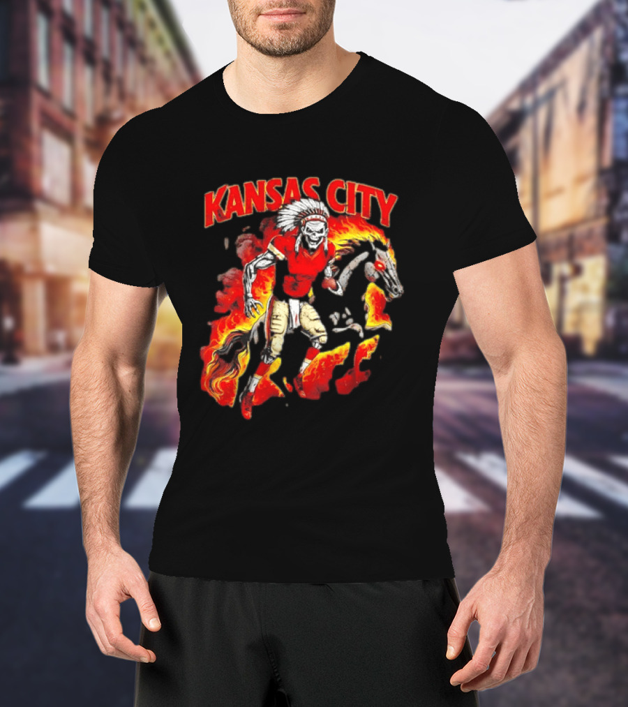 Kansas City Skeleton Player Riding Flaming Horse T-Shirt