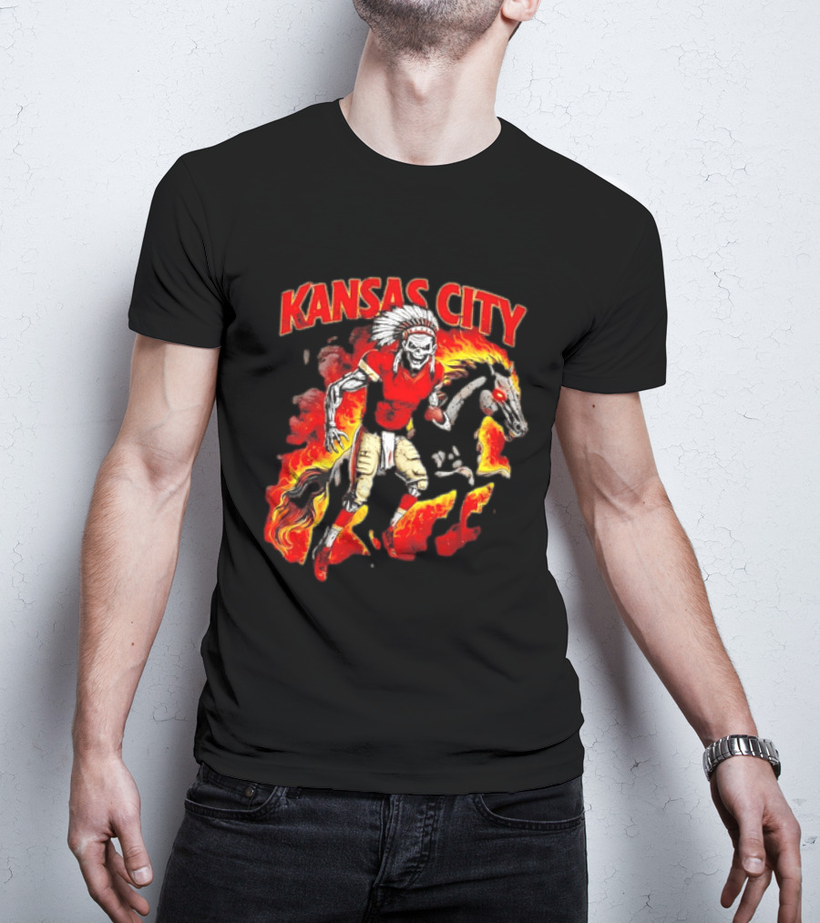 Kansas City Skeleton Player Riding Flaming Horse T-Shirt