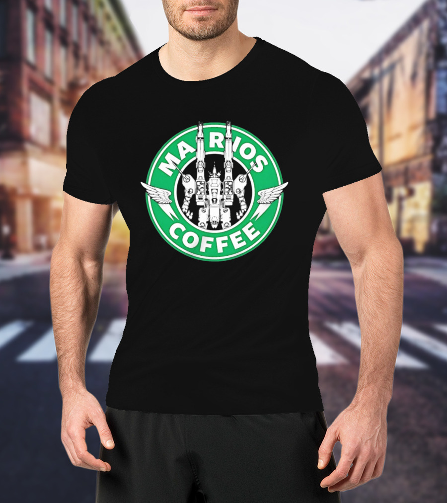 Marios Coffee Mech Robot Wings Green Circular T-Shirt