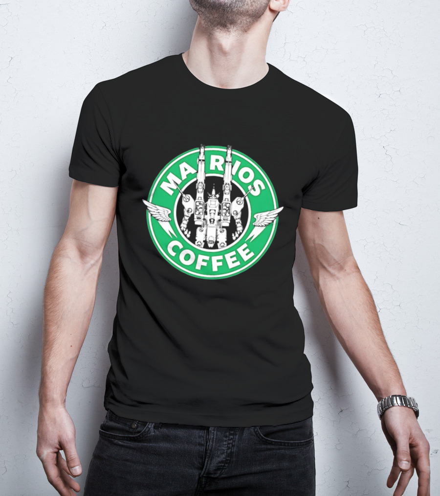 Marios Coffee Mech Robot Wings Green Circular T-Shirt