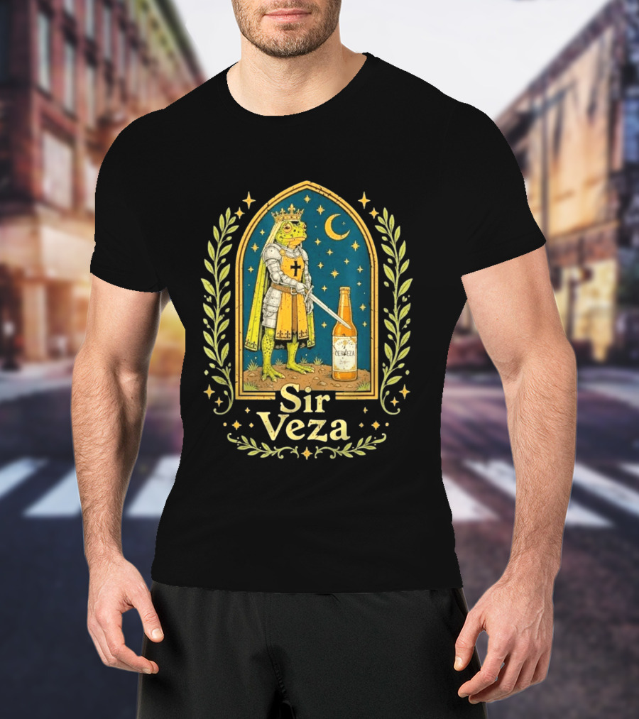 Sir Veza Frog Knight Medieval Pun Cerveza Bottle T-Shirt