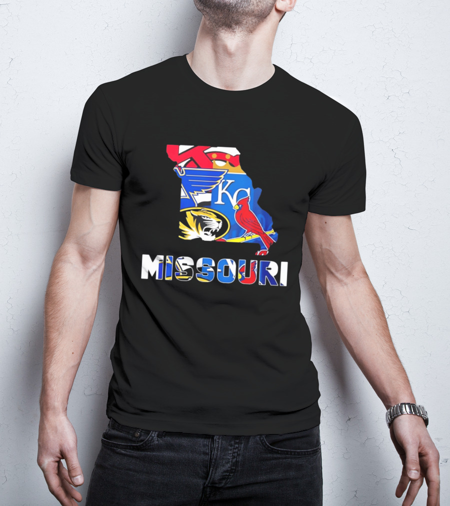 Missouri Sports Map KC Royals Cardinals Blues Tigers State Pride T-Shirt