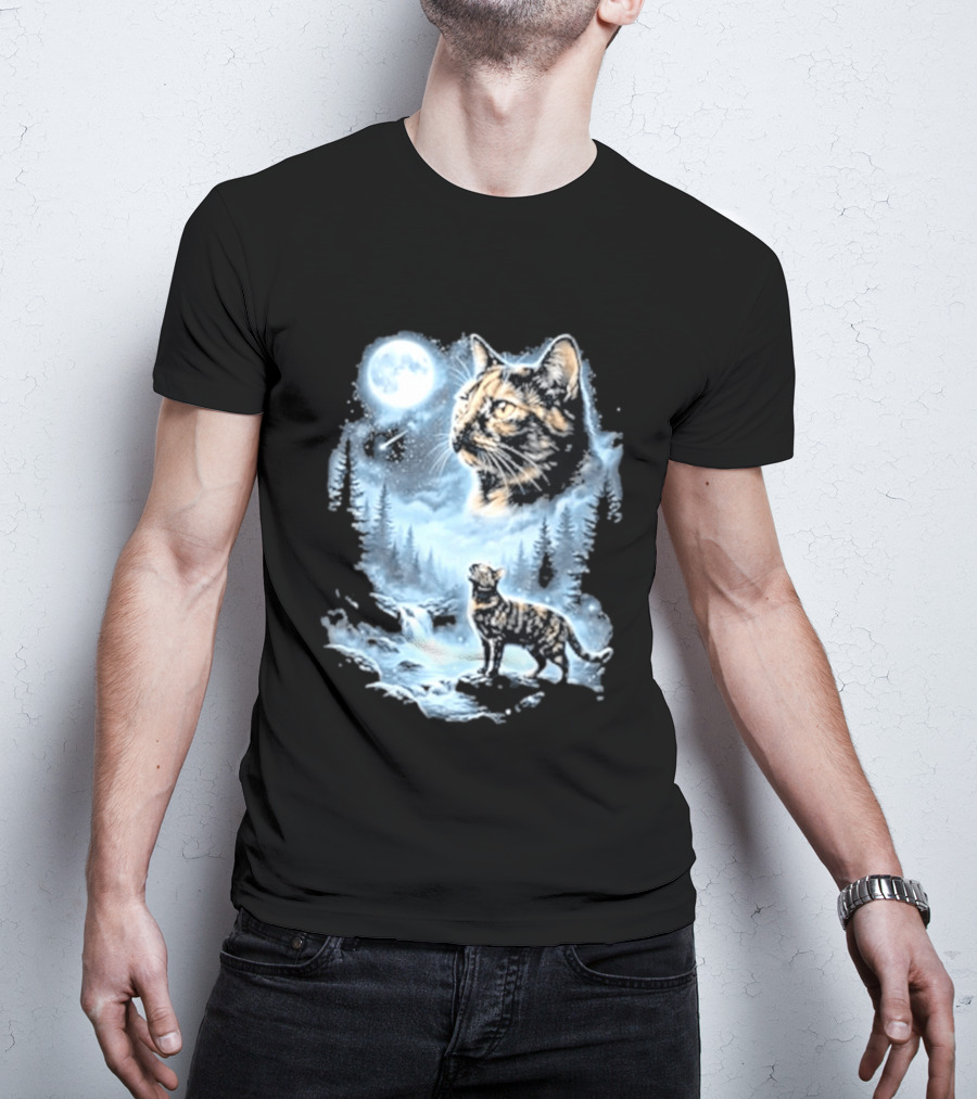 Tabby Cat Howling To The Moon Halloween Forest Scene T-Shirt