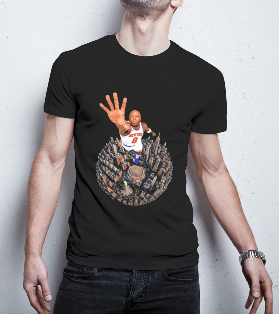 New York Basketball Player Over Cityscape Statue At Madison Square Garden T-Shirt