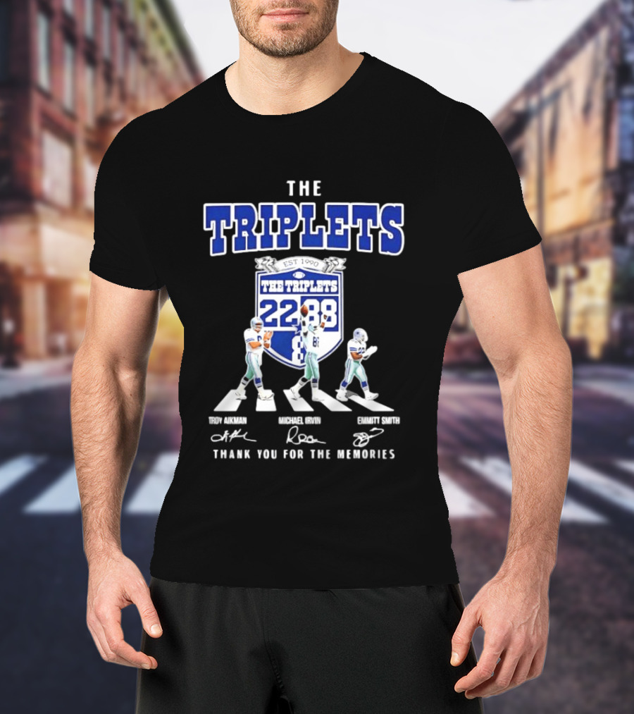 Troy Aikman Michael Irvin Emmitt Smith Dallas Cowboys The Triplets Est 1990 Thank You For The Memories T-Shirt