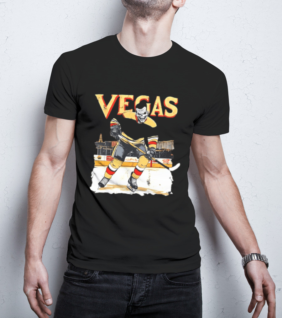Vegas Hockey Skull Ice Arena Skyline Scene T-Shirt
