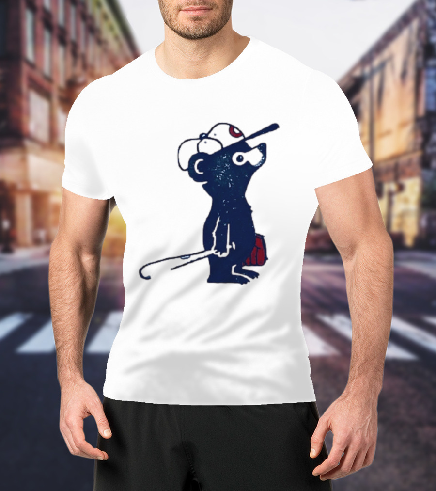 Chicago Cubs Baseball Bear Hitting With Bat And Glove T-Shirt