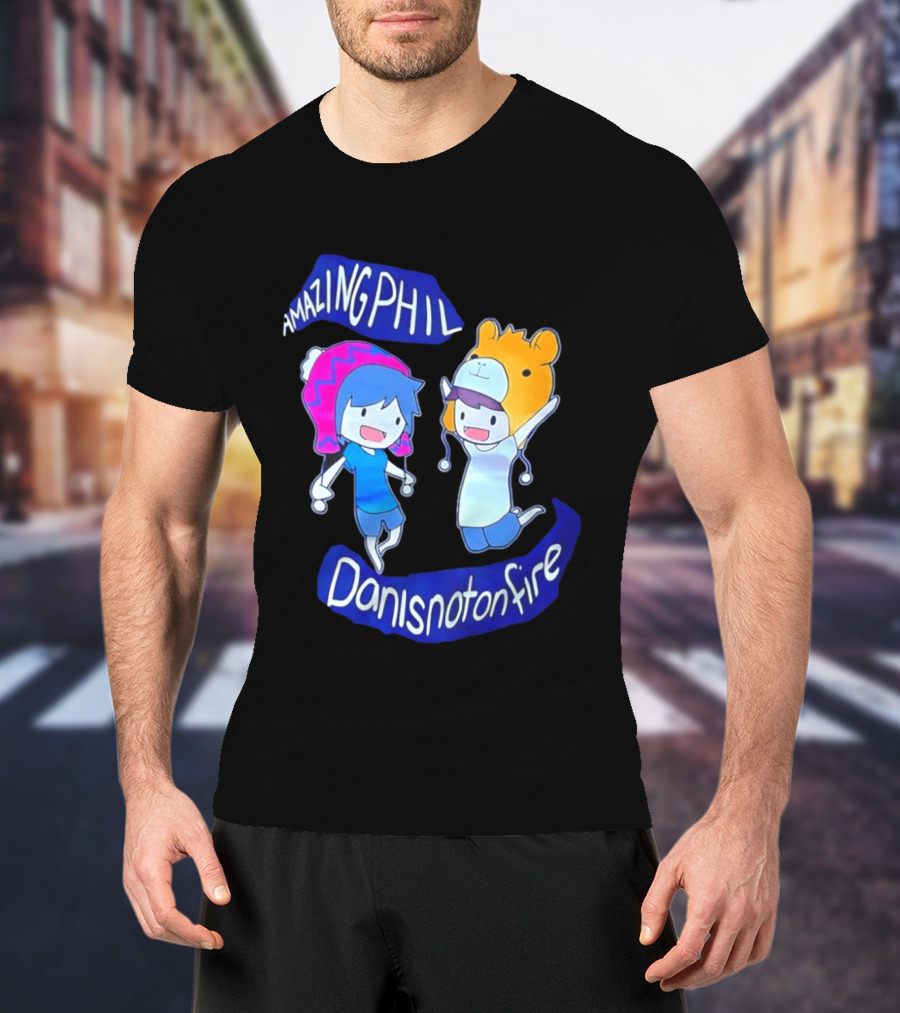 Amazing Phil Danisnotonfire Cartoon Characters Jumping T-Shirt