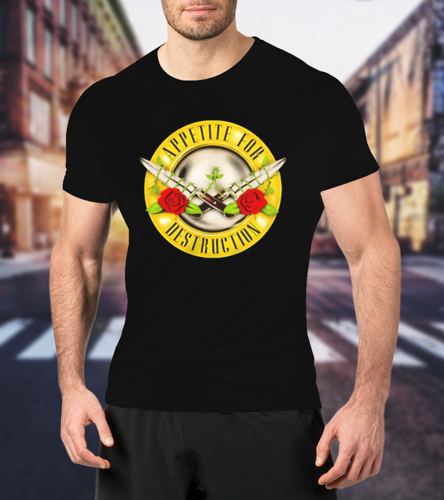 Appetite For Destruction Guns N Roses Band Rock Music Album Cover Roses And Bullets T-Shirt