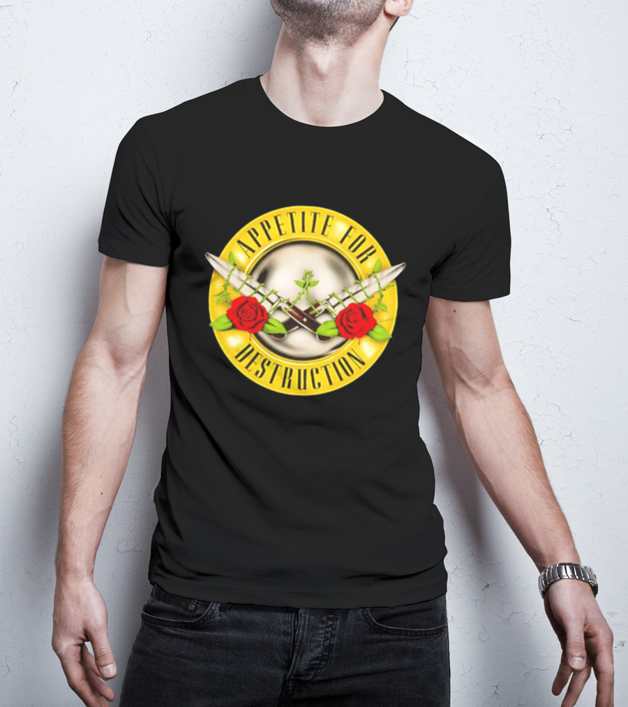 Appetite For Destruction Guns N Roses Band Rock Music Album Cover Roses And Bullets T-Shirt