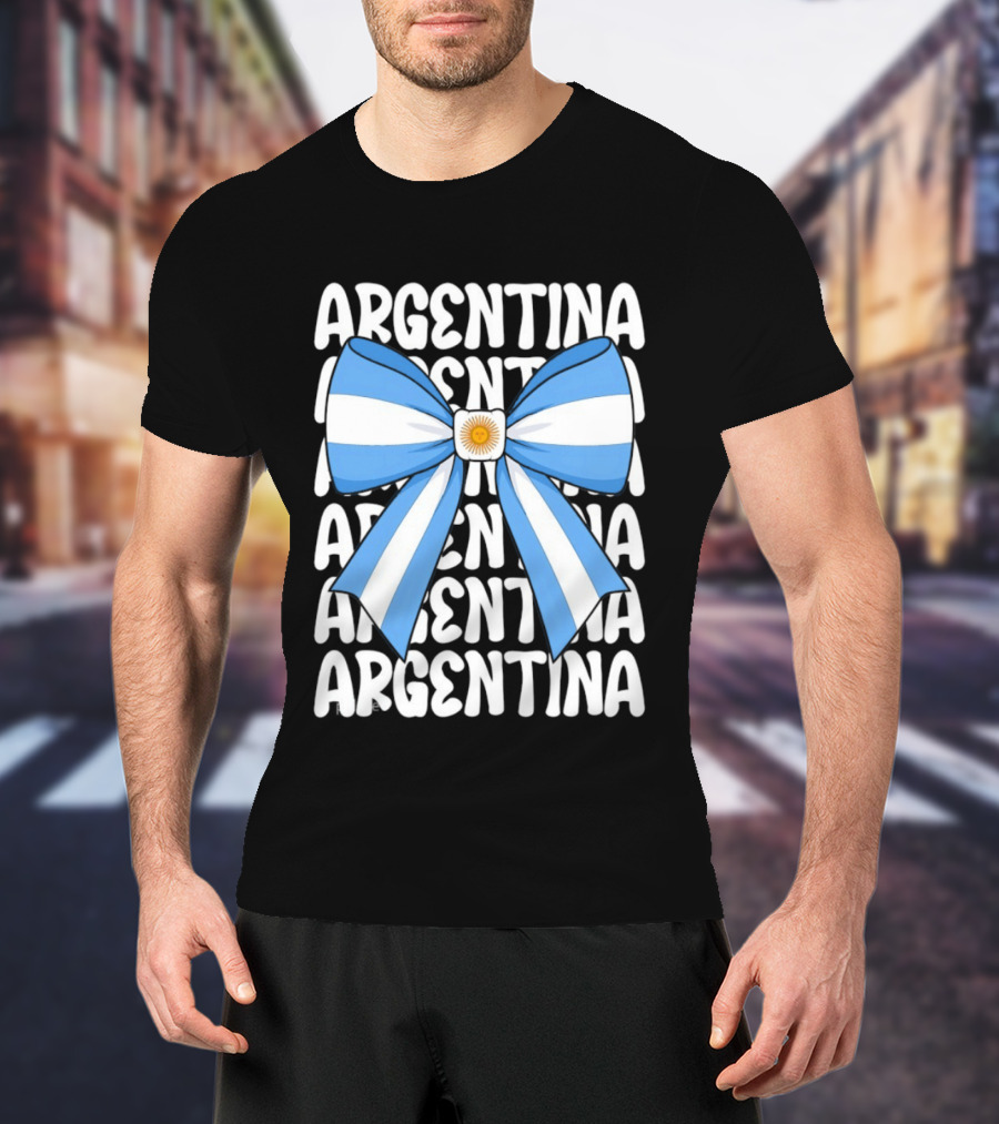 Argentina Flag Blue And White Bow Ribbon T-Shirt